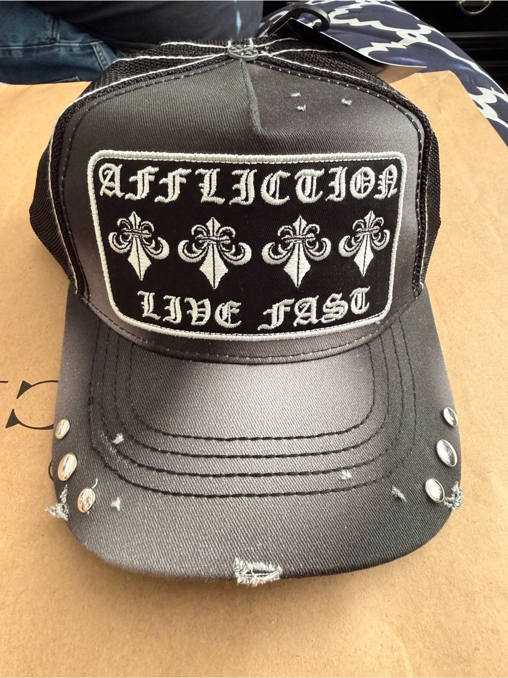 Affliction Live Fast Embroidered Trucker Hat with Studs